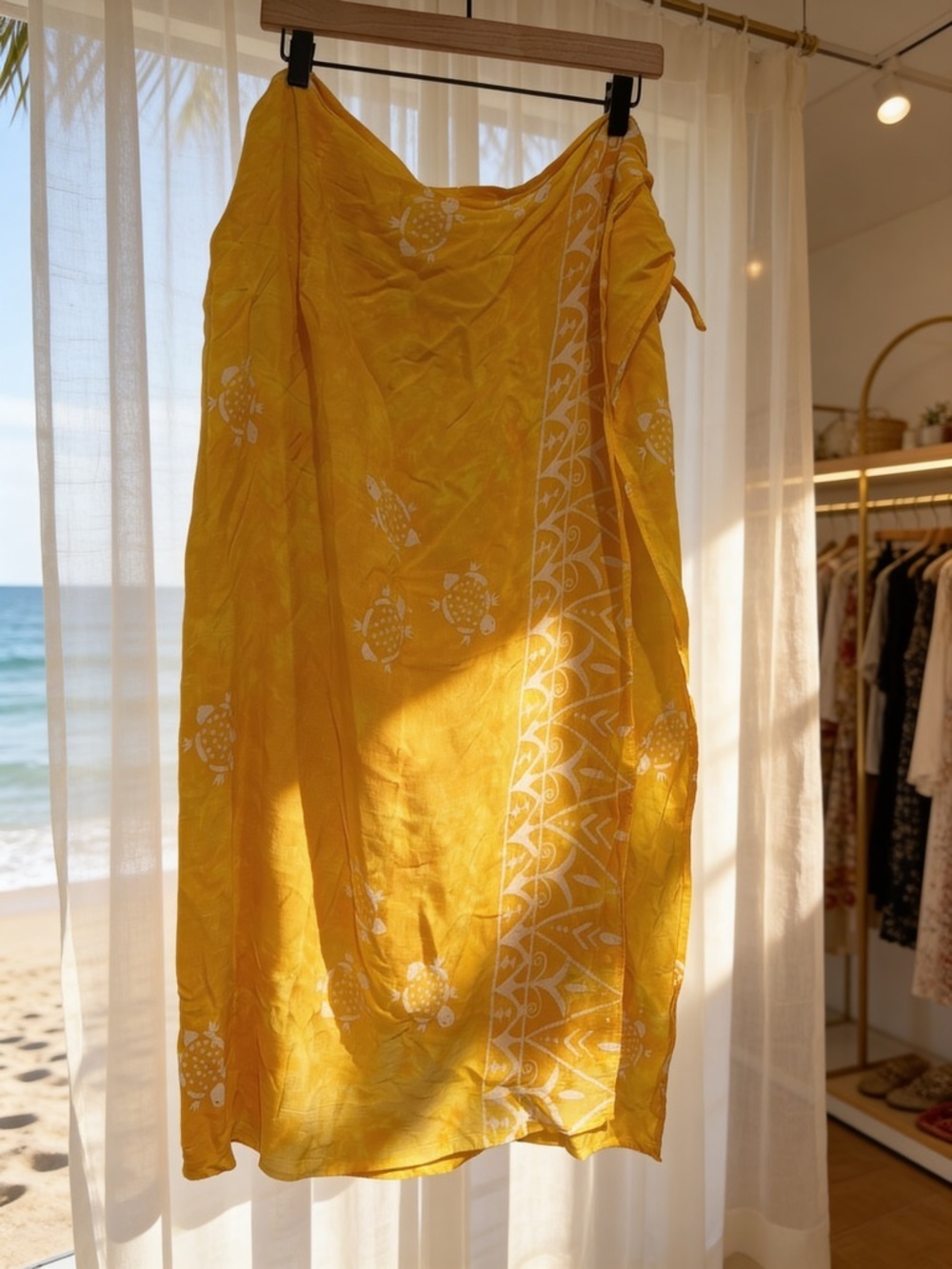 Mango Yellow Printed Swim Sarong with White Motifs